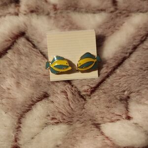Gold and Blue Fish Earrings